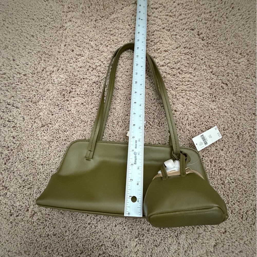 NWT new Anthropologie faux leather east west bag purse moss Green olive + mini - Picture 14 of 16